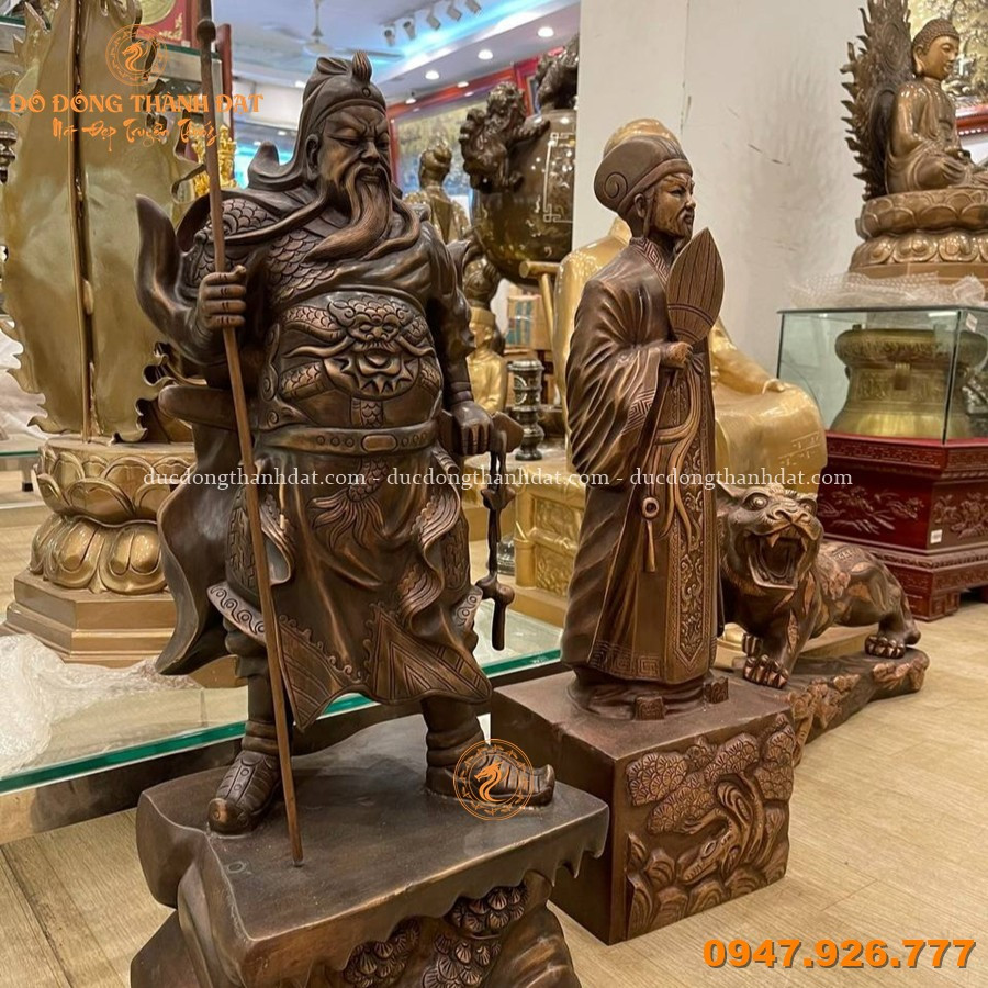 Tượng Quan Công Khổng Minh Đồng Đỏ Hun Cao 70cm 4 Tuong Quan Cong Khong Minh Dong Do Hun (4)