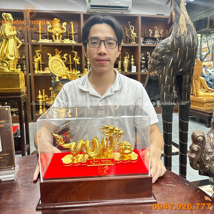 Bộ Sưu Tập Các Mẫu Tượng Rồng Bằng Đồng Đẹp Phong Thủy 29 Tuong Rong Om Hu Vang 30cm (1)