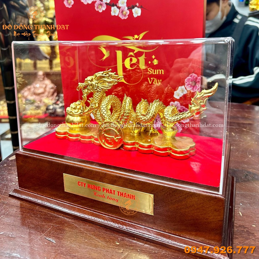 Bộ Sưu Tập Các Mẫu Tượng Rồng Bằng Đồng Đẹp Phong Thủy 28 Tuong Rong Om Hu Vang 30cm (3)