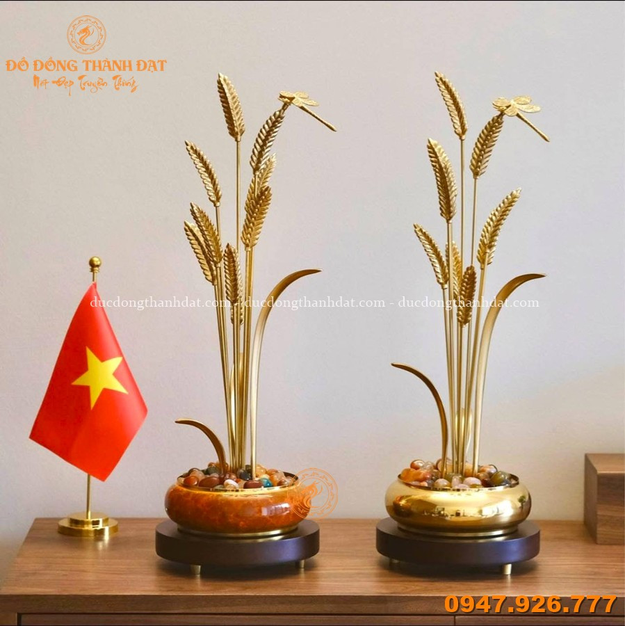 Chậu Lúa Mạch Bằng Đồng Mạ Vàng 24K Cao 45cm (9 Bông) 1 Chau lua mach bang dong ma vang 24k cao cap