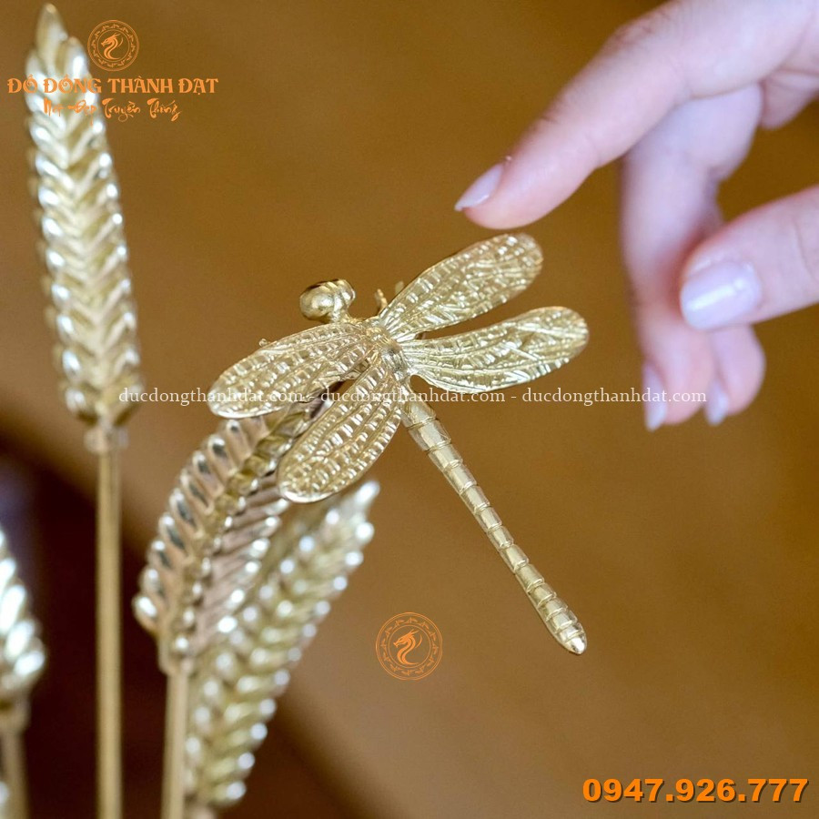 Chậu Lúa Mạch Bằng Đồng Mạ Vàng 24K Cao 45cm (9 Bông) 3 Chau Lua Mach Ma Vang 24k tinh sao sac net