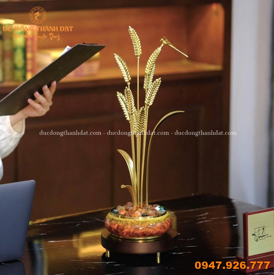 Chậu Lúa Mạch Bằng Đồng Mạ Vàng 24K Cao 45cm (9 Bông) 5 Chau Lua Mach Ma Vang 24k (5)