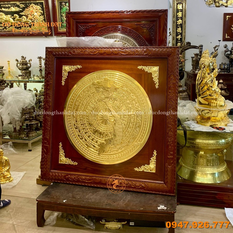 Tranh Trống Đồng Dát Vàng 24K 90cm Khung Gỗ Gụ 1m35 4 Tranh Trong Dong Dat Vang 24k 90cm Khung 1m35 (4)