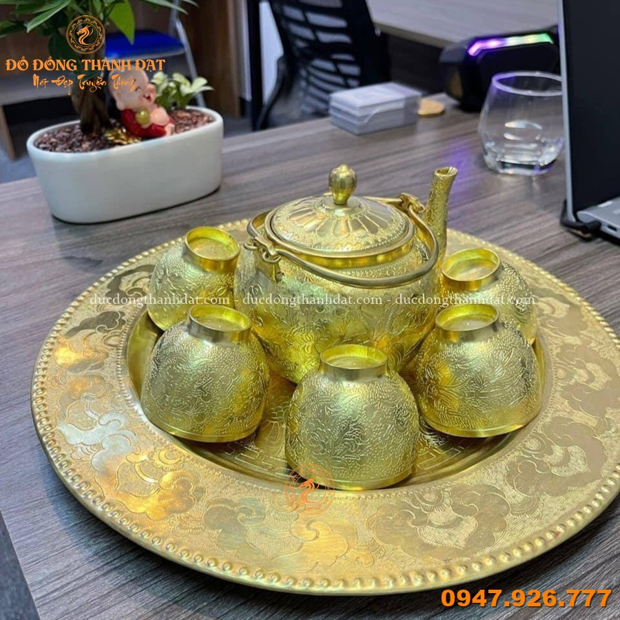 Bộ Ấm Chén Bằng Đồng Khay 35cm 1 Bo Am Chen Bang Dong Khay 35cm (2)