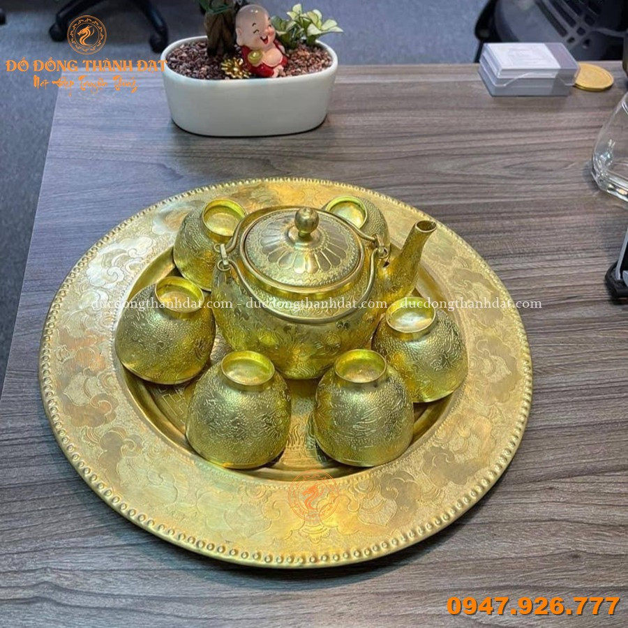 Bộ Ấm Chén Bằng Đồng Khay 35cm 2 Bo Am Chen Bang Dong Khay 35cm (3)